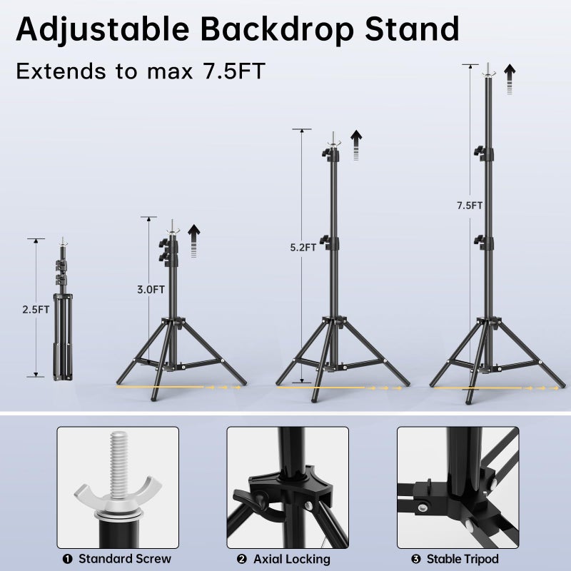 BEIYANG Backdrop Stand, 7.5 FT x 10 FT Adjustable Photography Background Support System Kit with Carrying Bag for Photo Video Studio - Image 3